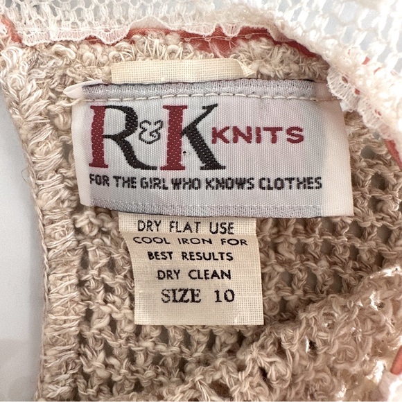 Vintage 70s Cotton Crochet Sweater 10 Lace Ribbon - Picture 6 of 7